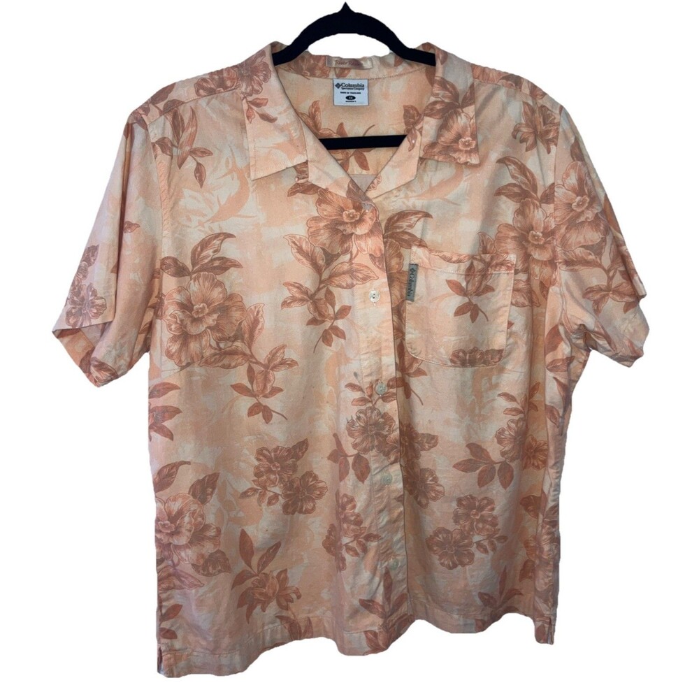 Columbia Sportswear Shirt Women 1X  Orange Floral Button River Resort Cotton